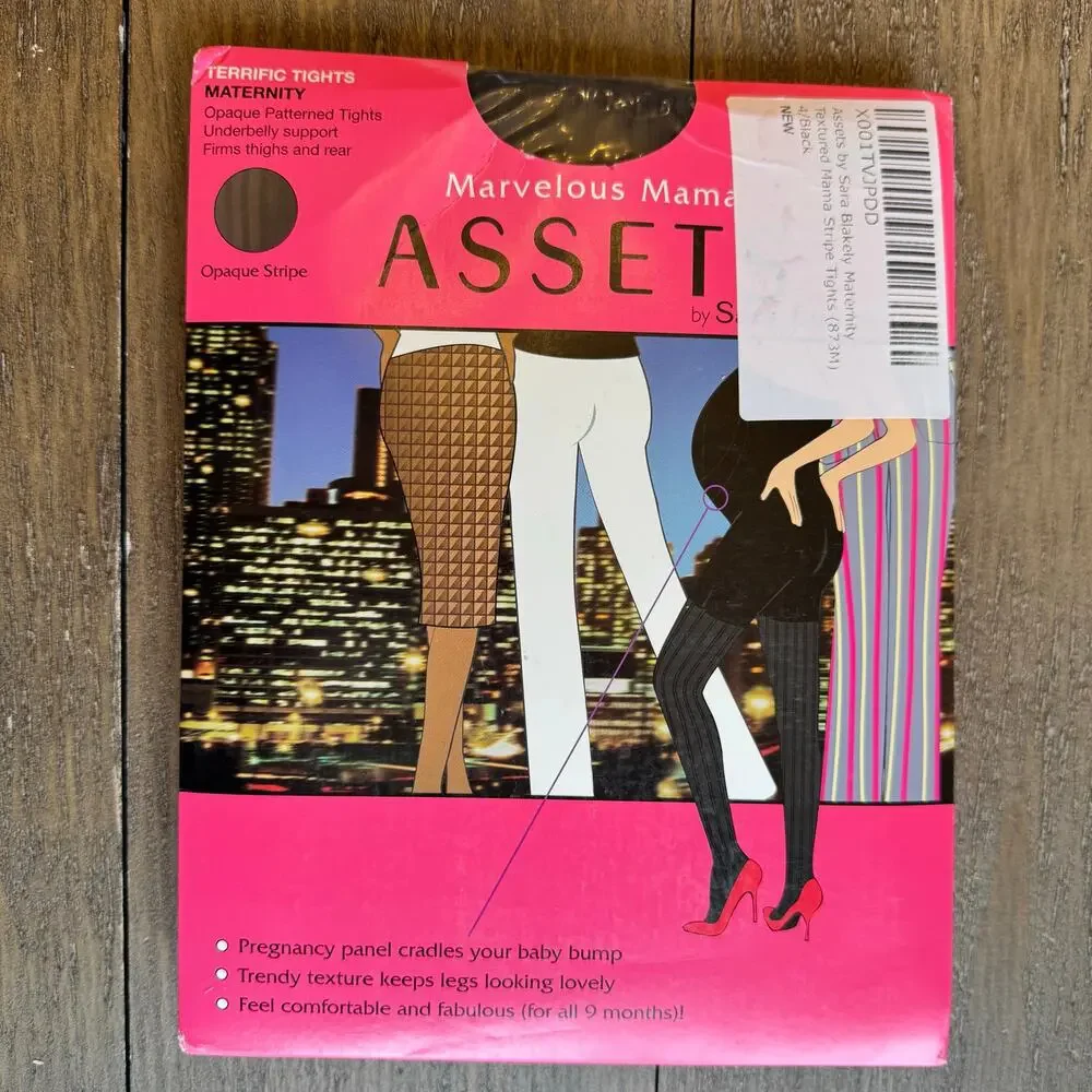 SPANX Marvelous Mama Maternity Tights Size 4 Black Opaque Stripes Shaping NEW